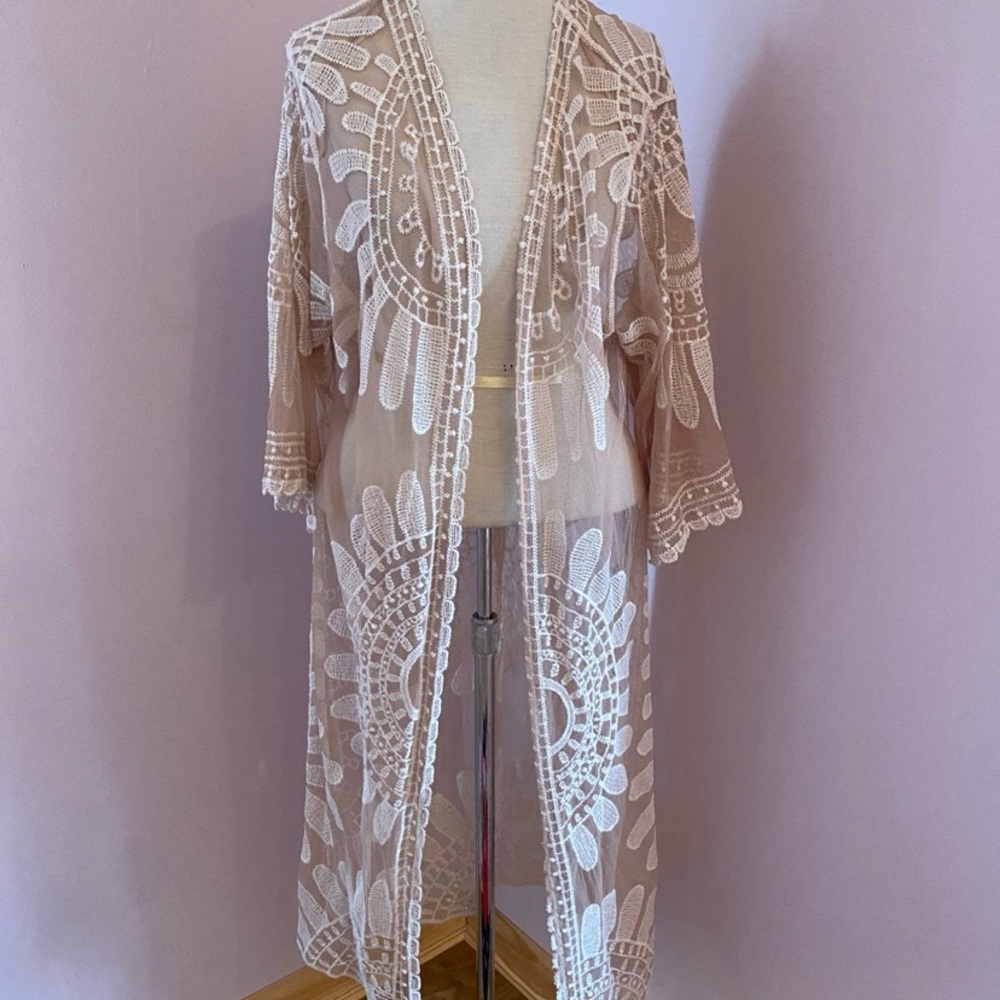 Bohemian Sheer Lace Kimono duster NWT